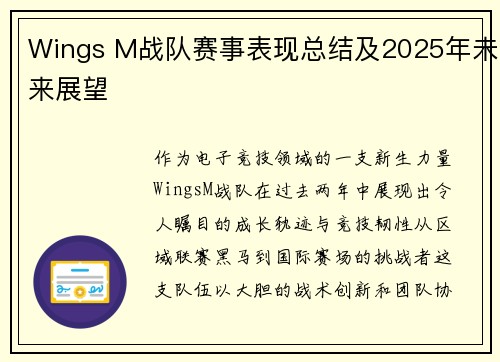 Wings M战队赛事表现总结及2025年未来展望